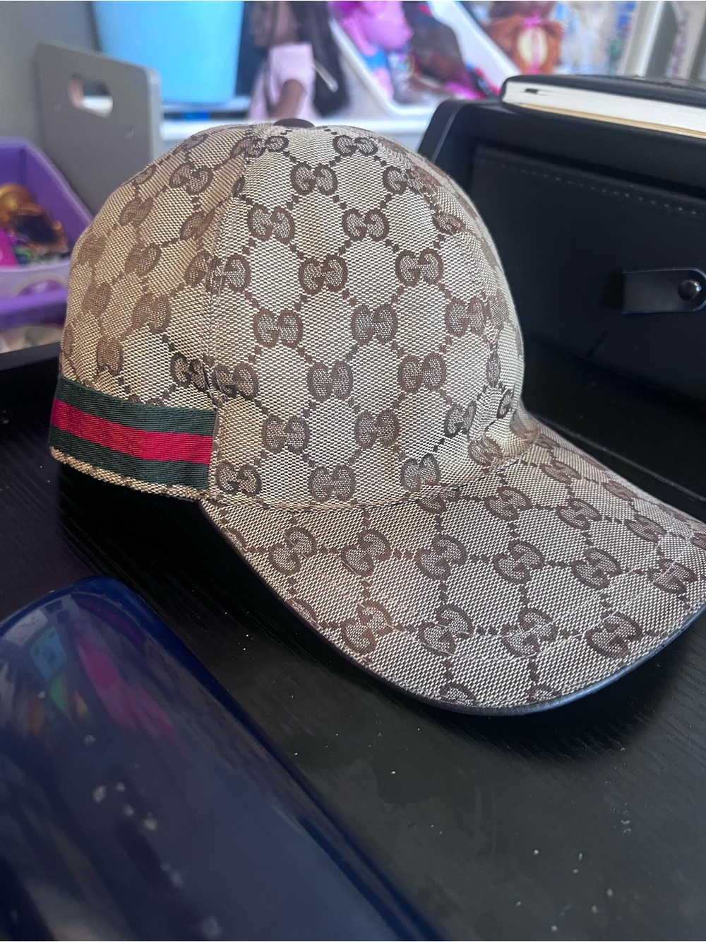 Gucci Dark Brown Interior Hat with Leather Logo Tag